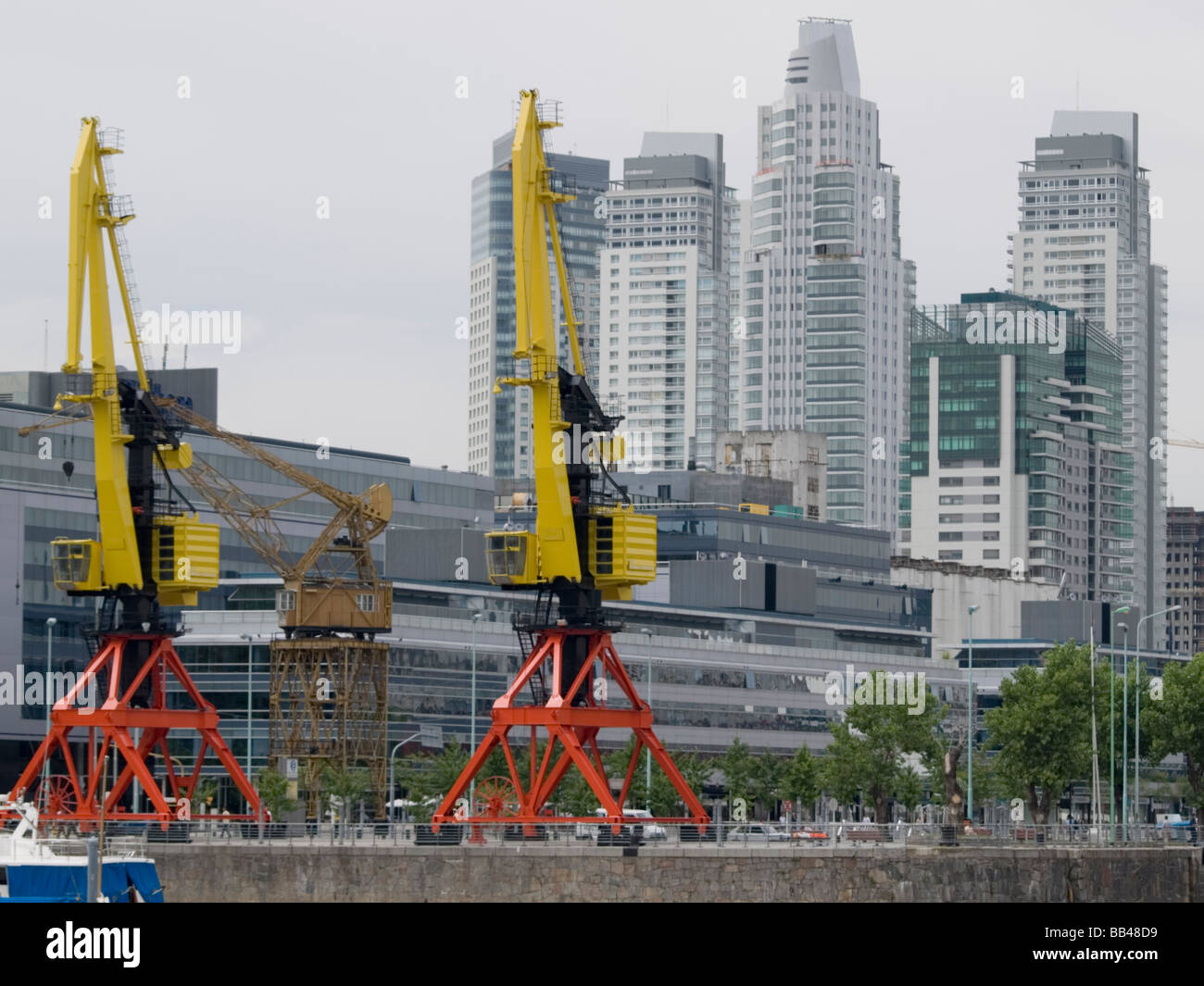 Cranes left as historical markers in former docklands iin Buenos Aires, Argentina. Stock Photo