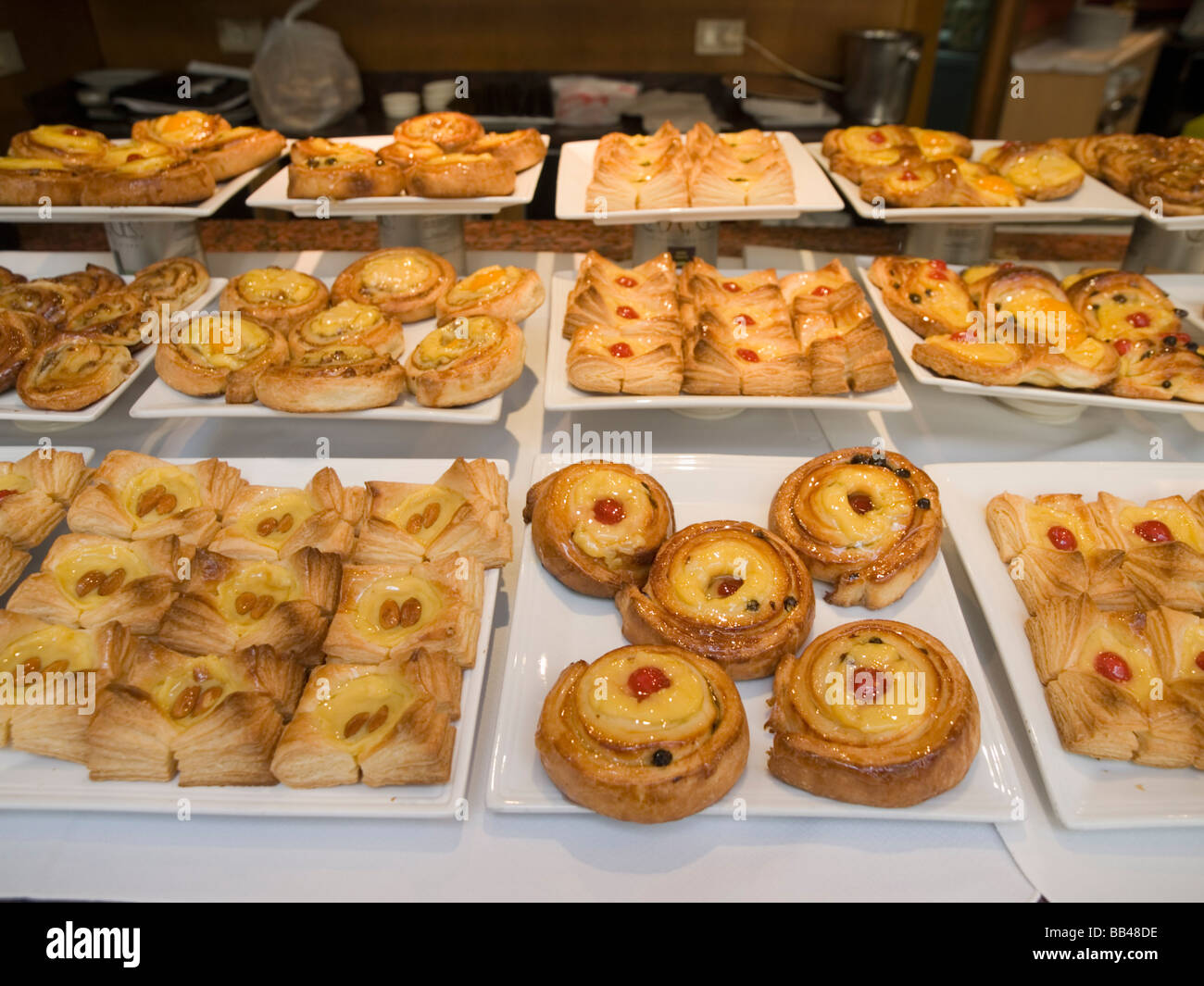 A pastry display in a cafe in Buenos Aires, Argentina. Stock Photo