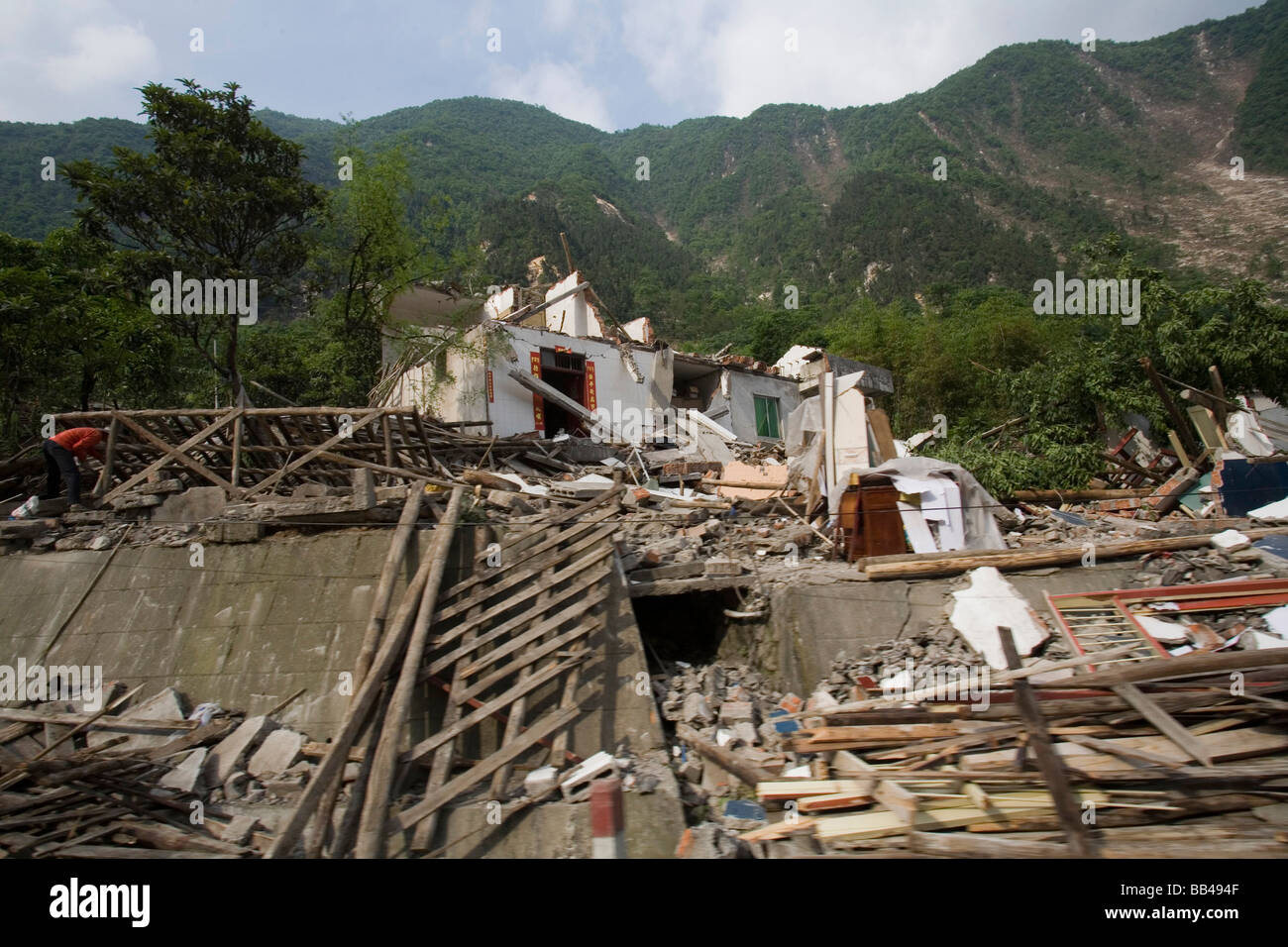 Homes destroyed by an earthquake in Pingan Township, China Stock Photo