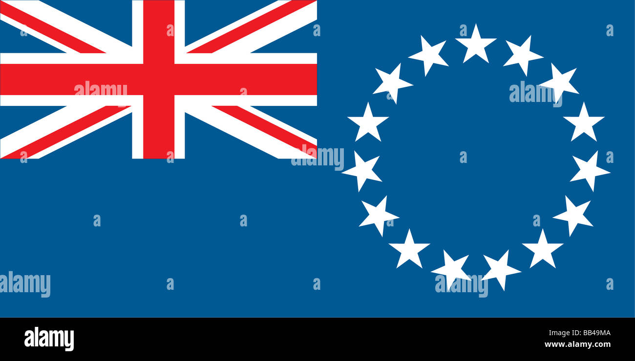 Flag of the Cook Islands, a territory of New Zealand in the South Pacific Ocean. Stock Photo