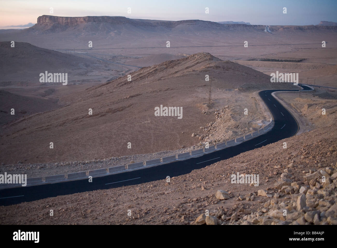 Desert road near Palmyra, Syria. Stock Photo
