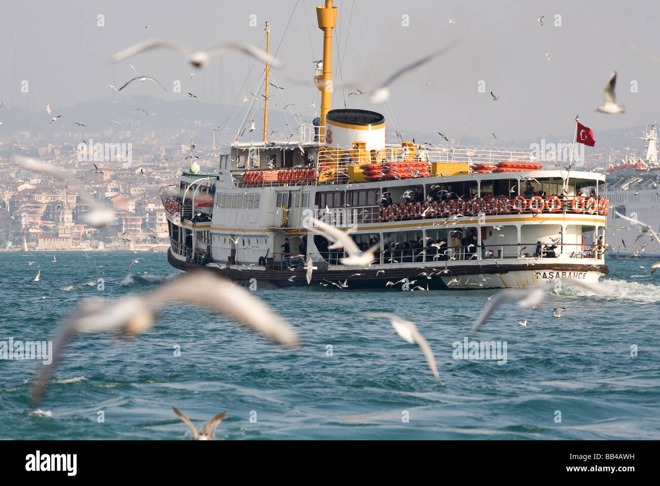 Ferry boat heading to Asian side of Istanbul in Turkey. Stock Photo