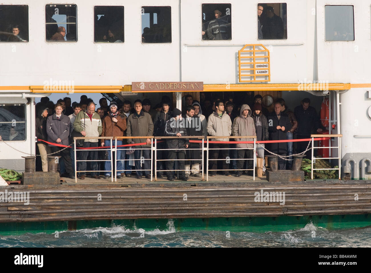 Passengers packed onto a ferry in Istanbul, Turkey. Stock Photo
