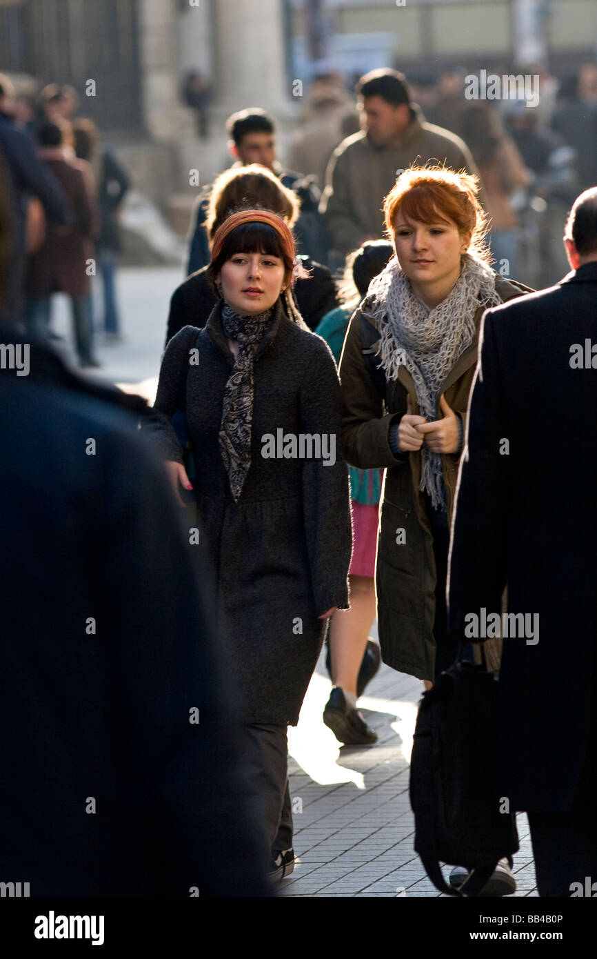 Young Turkish women on Istiklal street in Istanbul, Turkey. Stock Photo