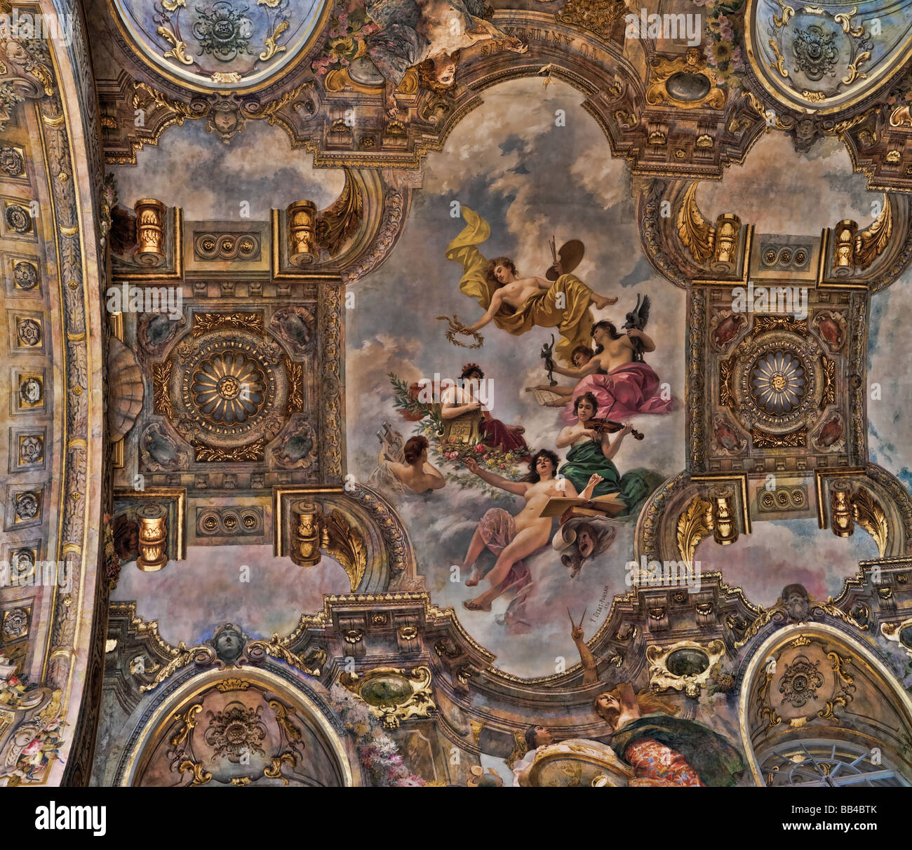 Salles des Illustres ceiling  in city Hall Toulouse by Edouard Debat-Ponsan Stock Photo
