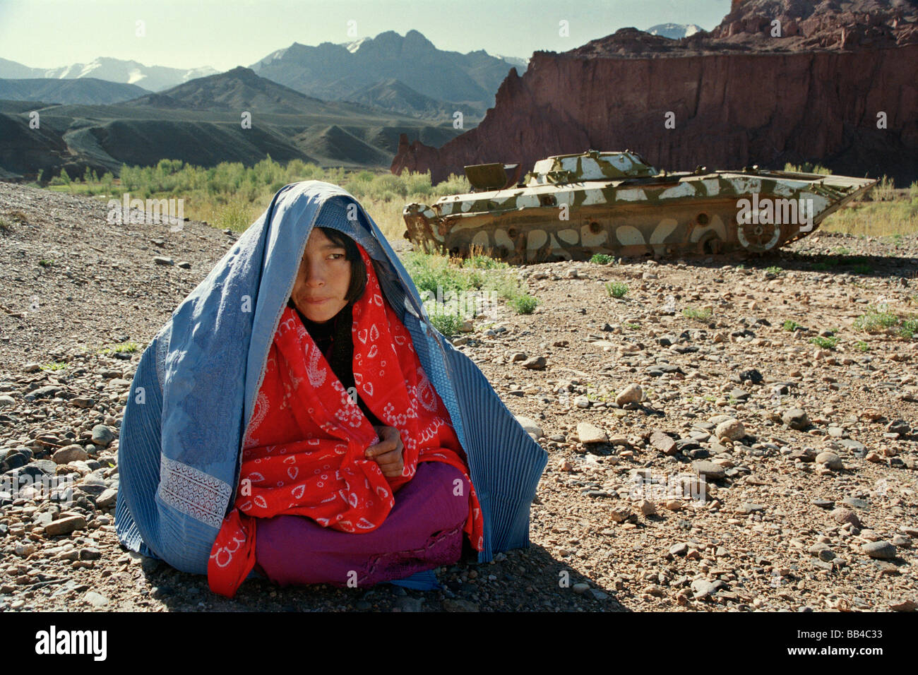 A Hazara woman on the road. Stock Photo