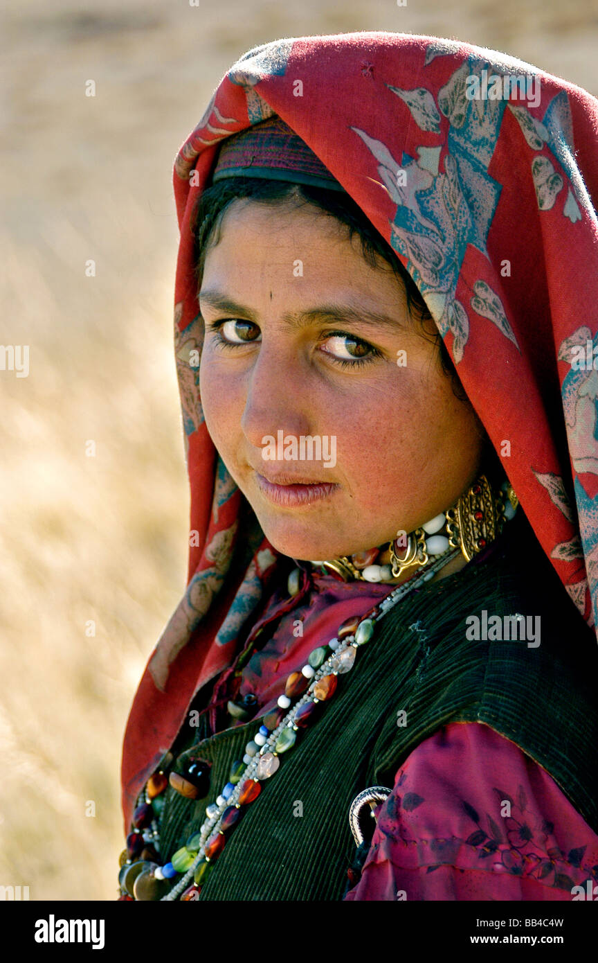 A Wakhi girl in her traditional dress. Stock Photo