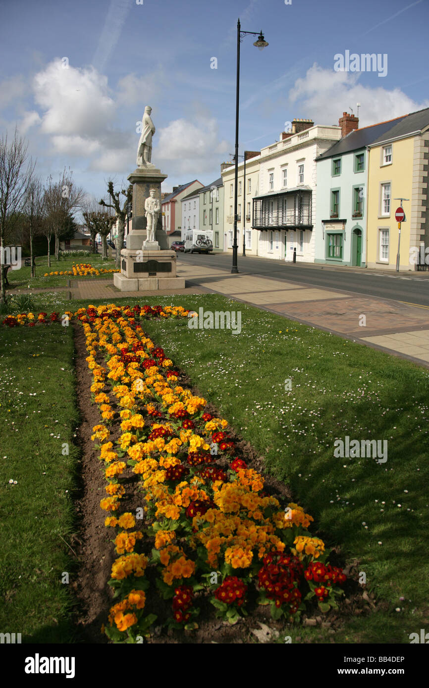 Town of Milford Haven, Wales. Flower beds in the shape of a cross at the Korean, First and Second World War memorial. Stock Photo