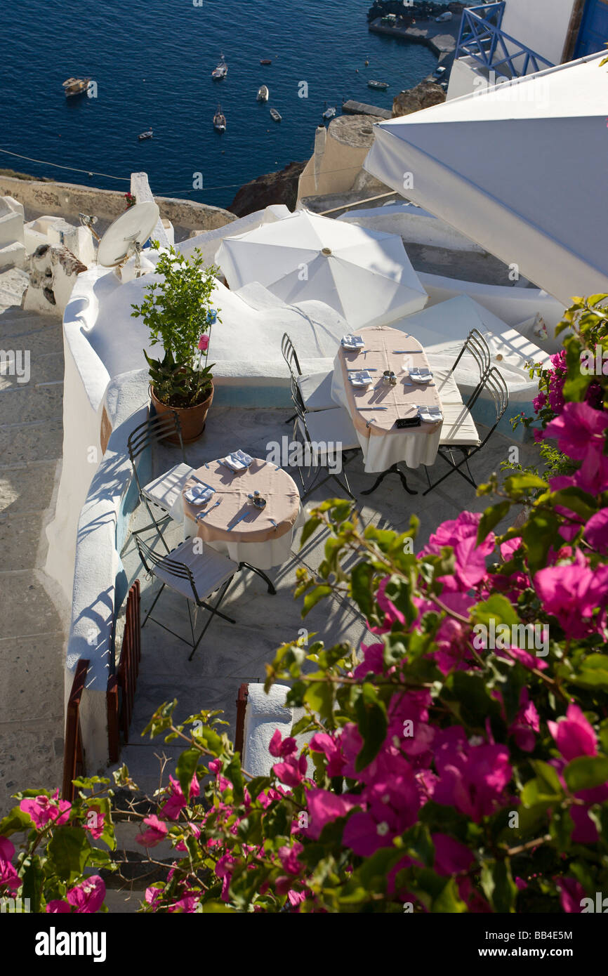 Europe Greece Santorini Thira Oia Looking Down On Patio