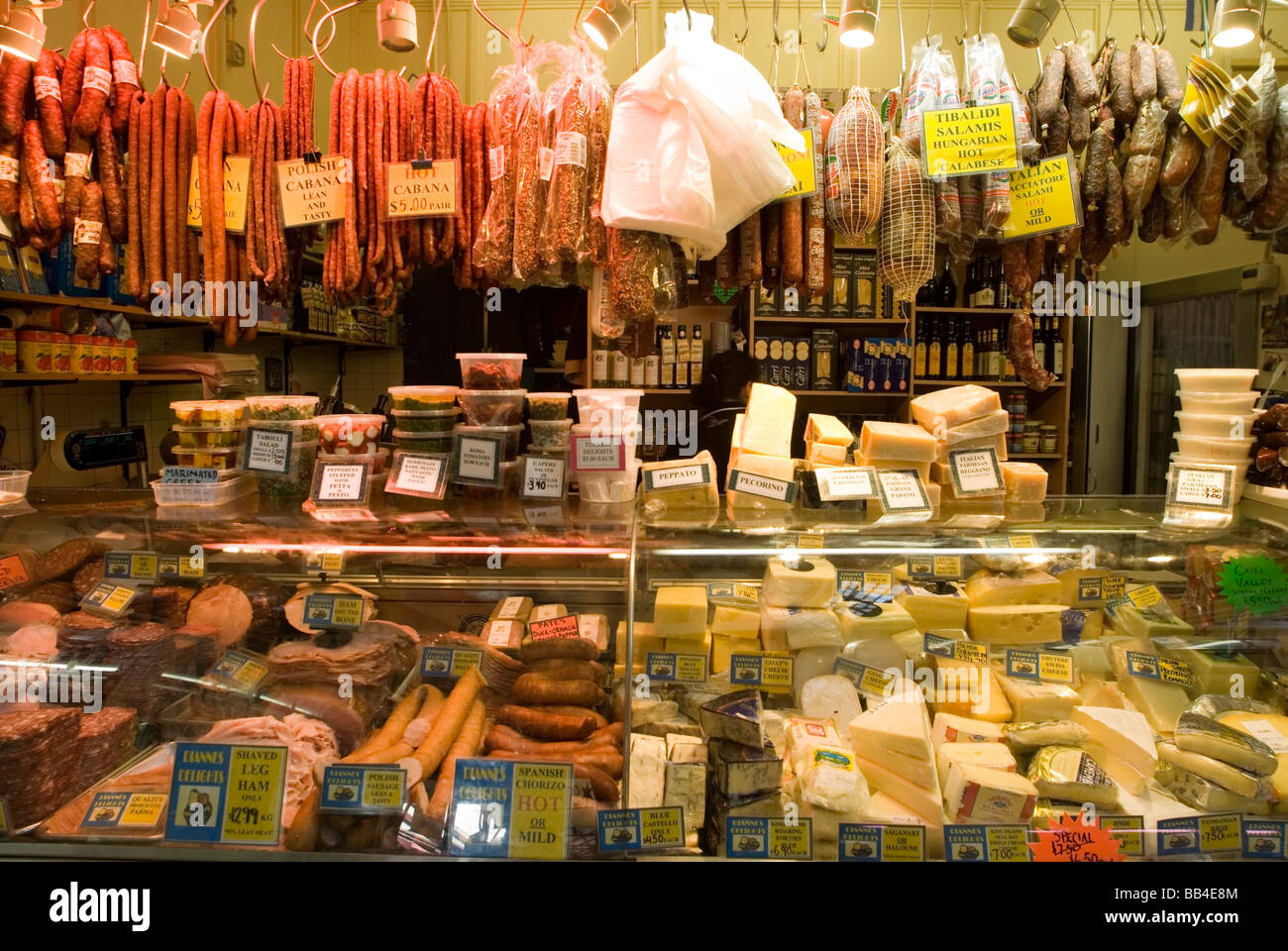 A cheese and meat vendor's stall in Victoria Market. Melbourne