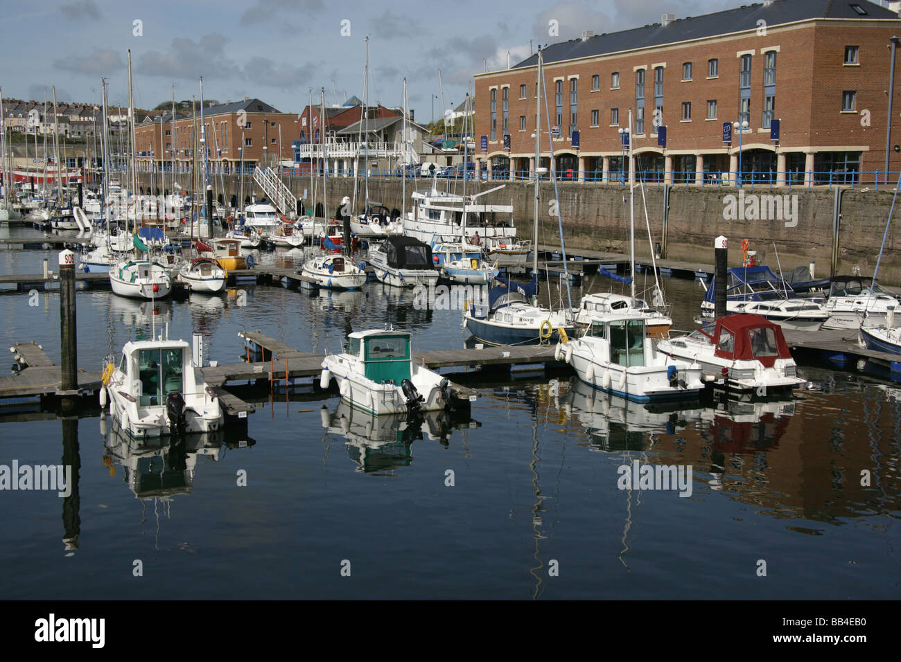 Town of Milford Haven, Wales. Leisure craft berthed at the Milford Haven Port Authority Nelson Quay Marina. Stock Photo