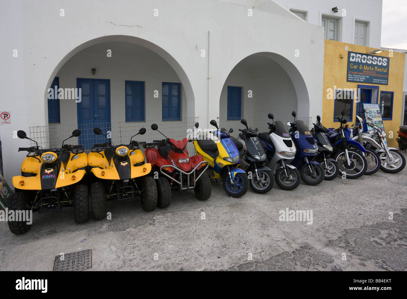A Peugeot speedfight 2 french scooter parked on the seafront Santorini  greece Stock Photo - Alamy