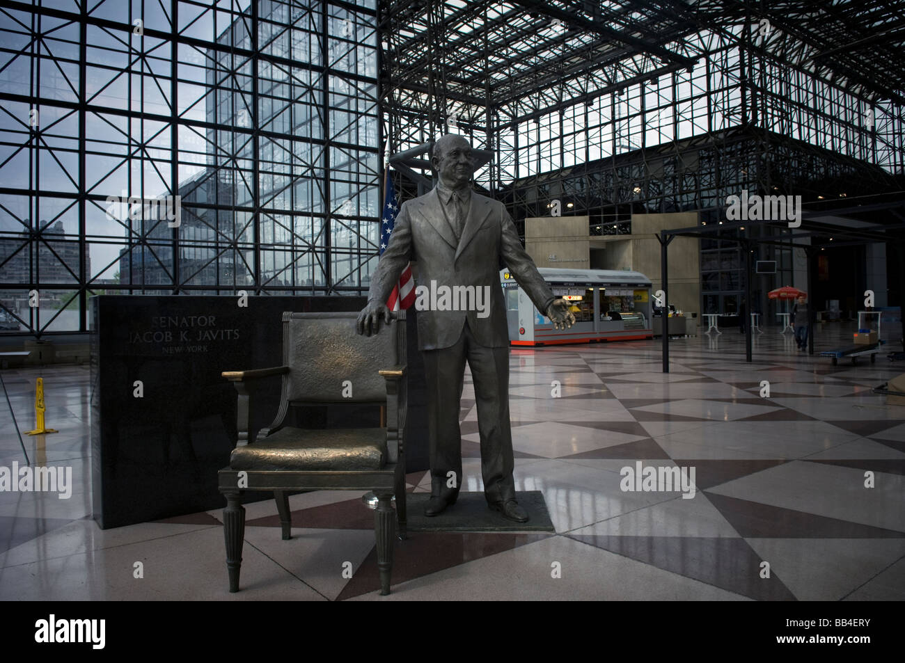 A statue of US Senator Jacob K Javits at the Jacob K Javits Convention Center in New York Stock Photo