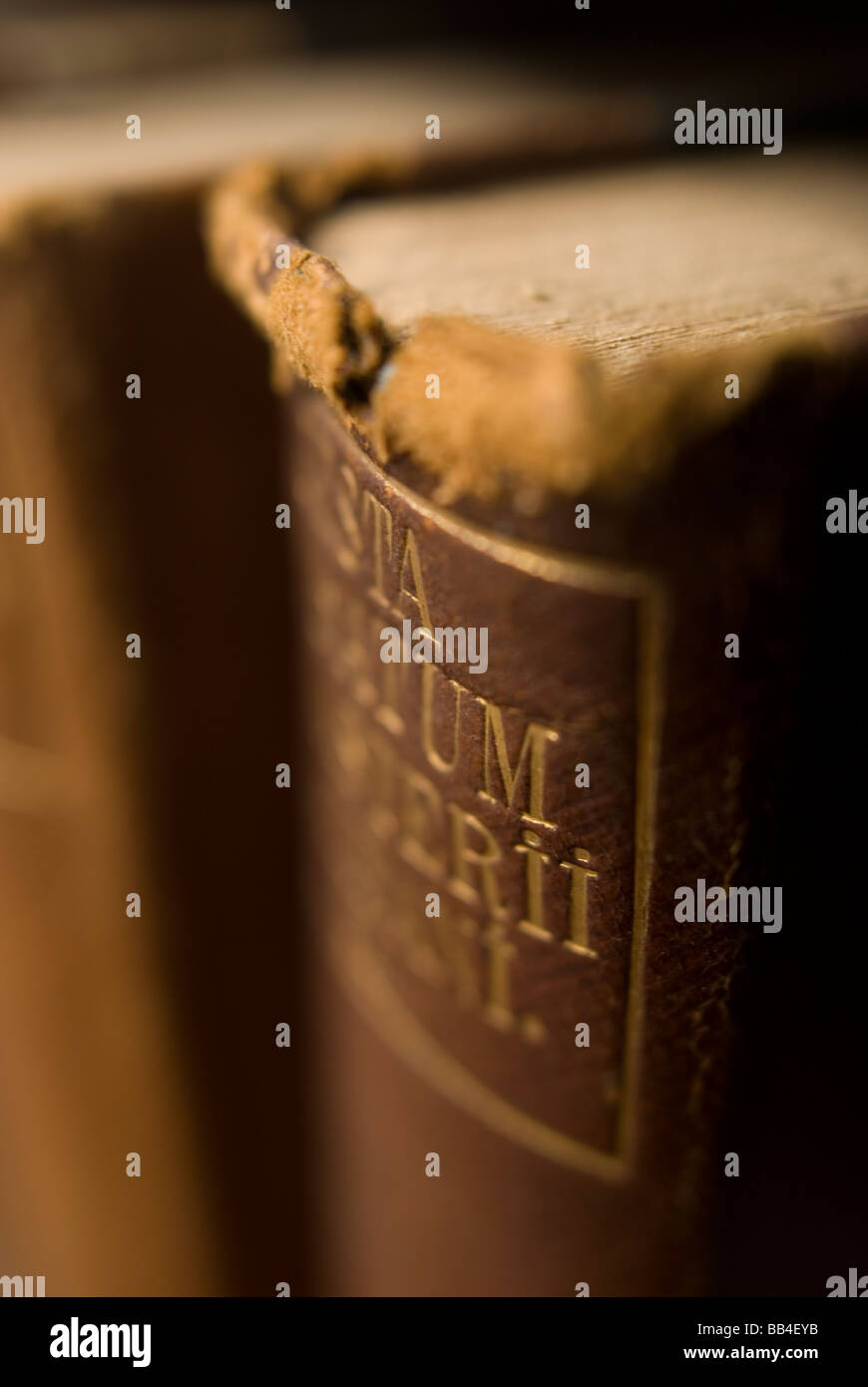Old books on a library shelf at Bowdoin College in Brunswick, Maine. ( selective focus Stock