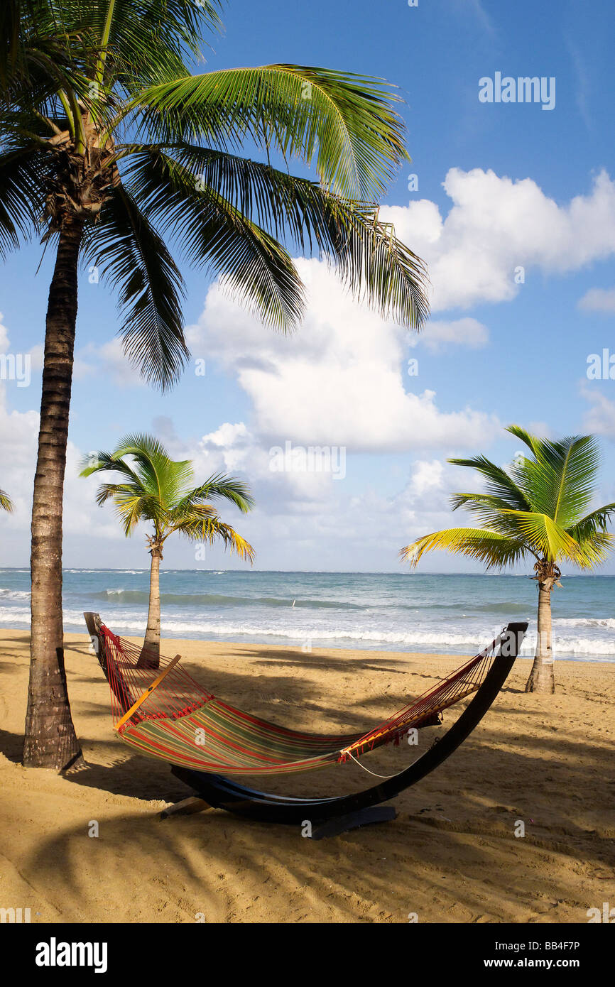 Hammock on a Caribbean Beach Isla Verde Puerto Rico Stock Photo