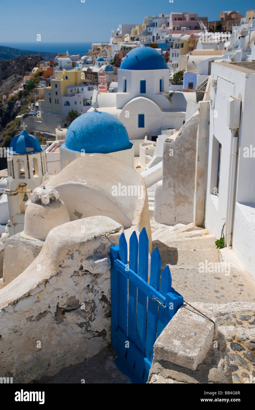 Greece and Greek Island of Santorini town of Oia with Blue Domed
