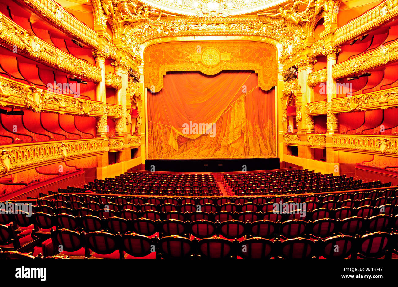 The performance hall of the palais garnier, the most famous opera house in Paris, France. Stock Photo