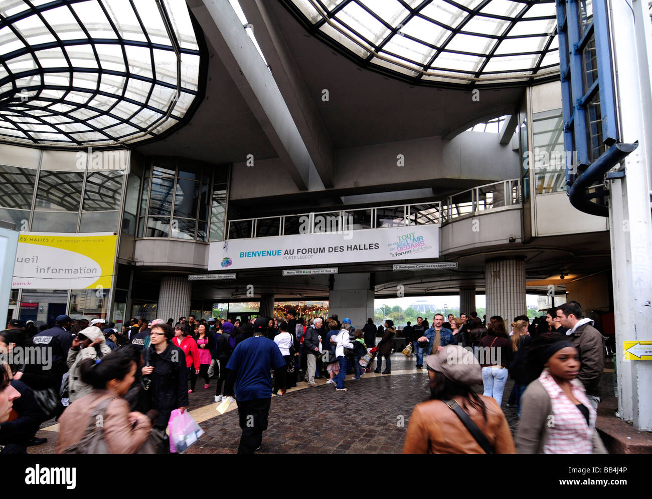 Entrance of the 'Forum des Halles', a large shopping mall underneath central Paris, in France Stock Photo