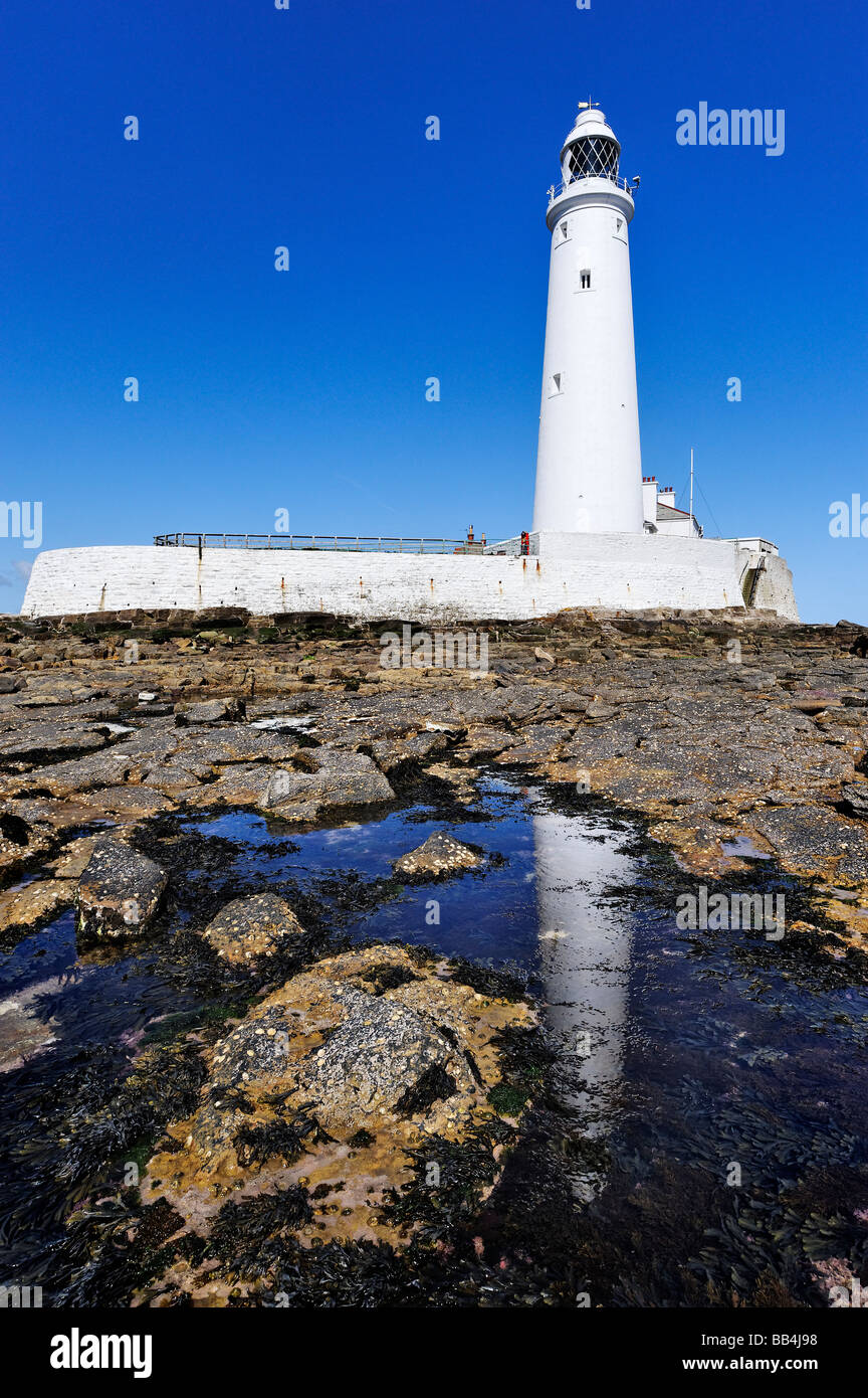 Lighthouse viewed from shoreline Stock Photo