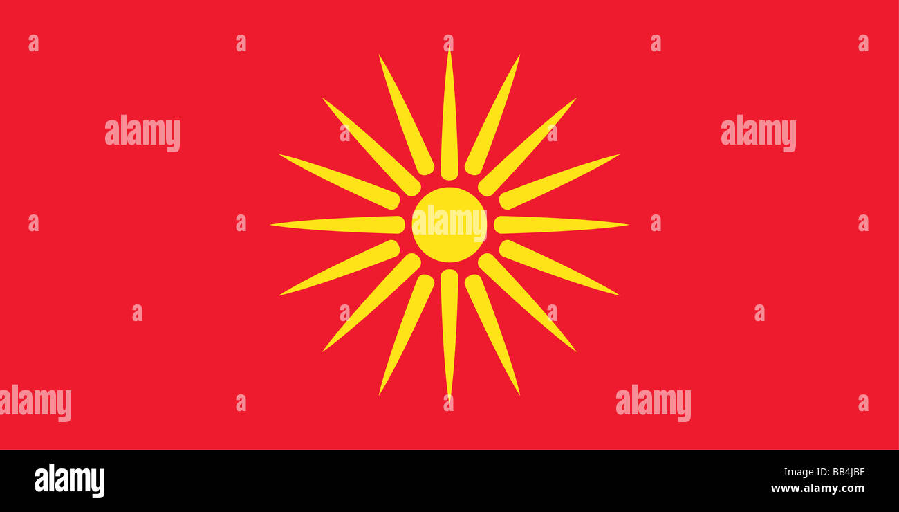 The 'Starburst Flag' of Macedonia, a country in the southern Balkans, used from 1992 to 1995. Stock Photo