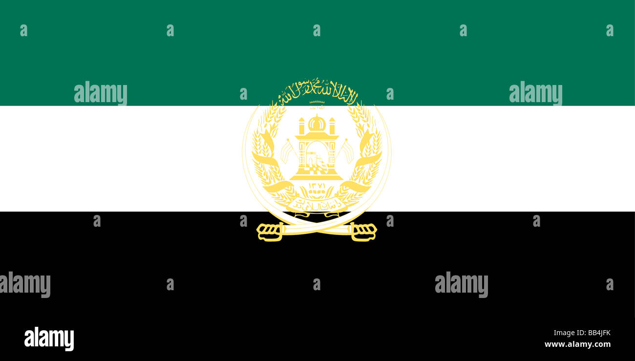 Historical national flag of Afghanistan, a country in central Asia, from 1992 to 2001. Stock Photo