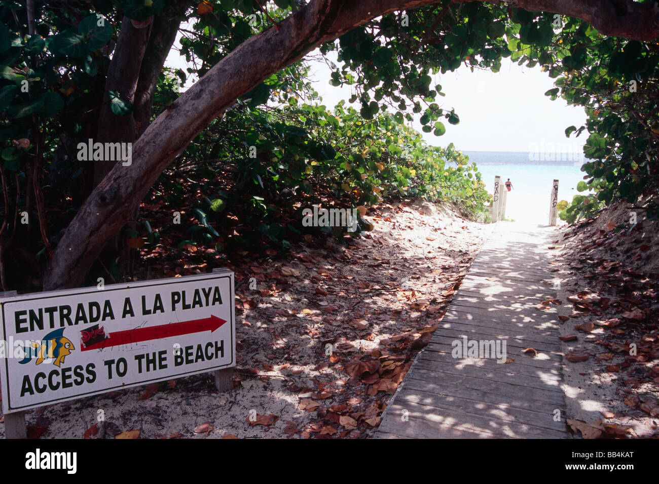 Beach Access with Sign Flamenco Beach Culebra Island Puerto Rico Stock Photo