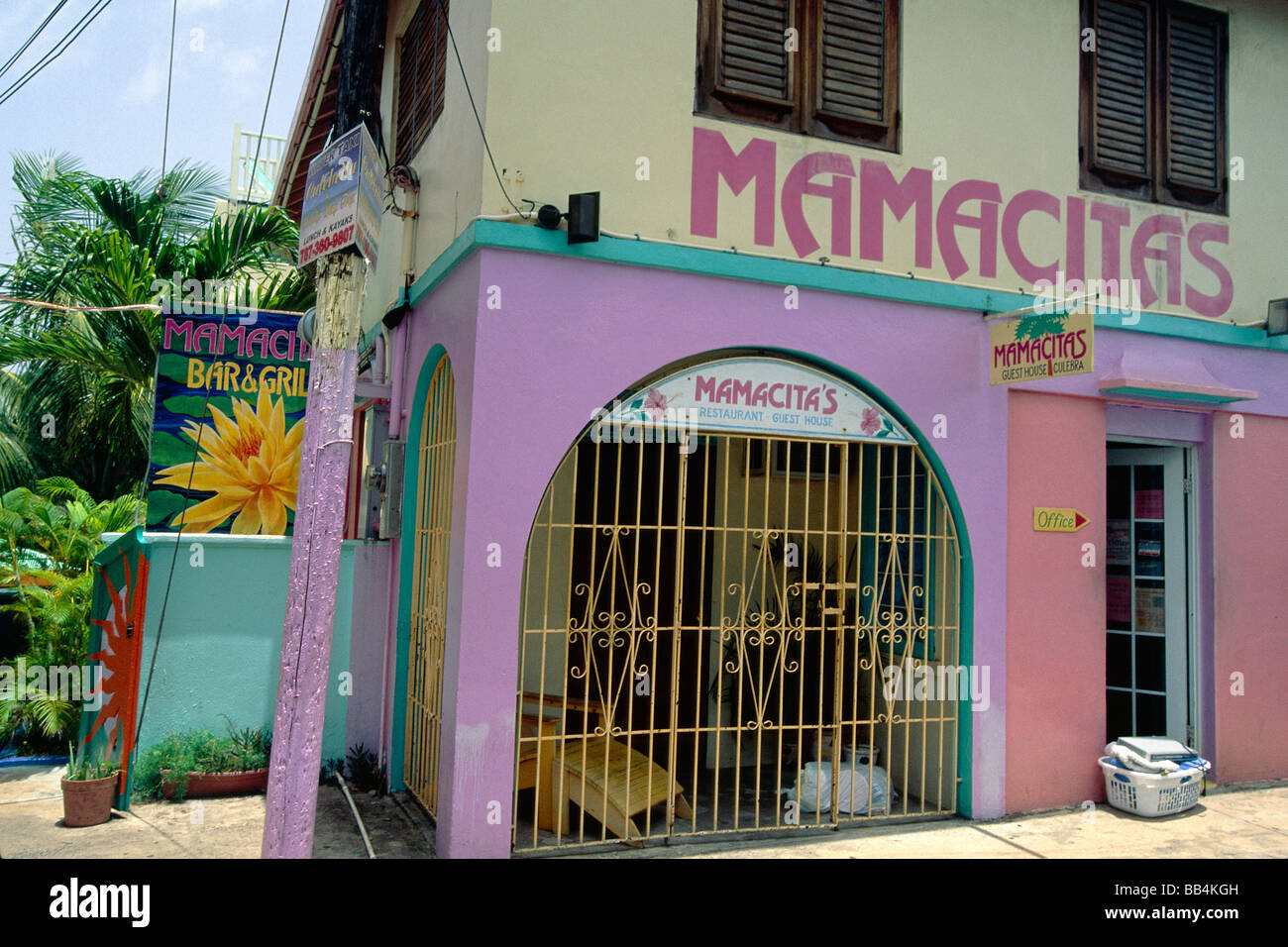 Frontal View of the Mamacitas Guest House Dewey Culebra Puerto Rico Stock Photo