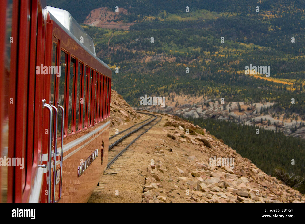 Colorado, Colorado Springs. Pikes Peak Cog Railway. Views from the train near the summit of Pikes Peak. Property released. Stock Photo