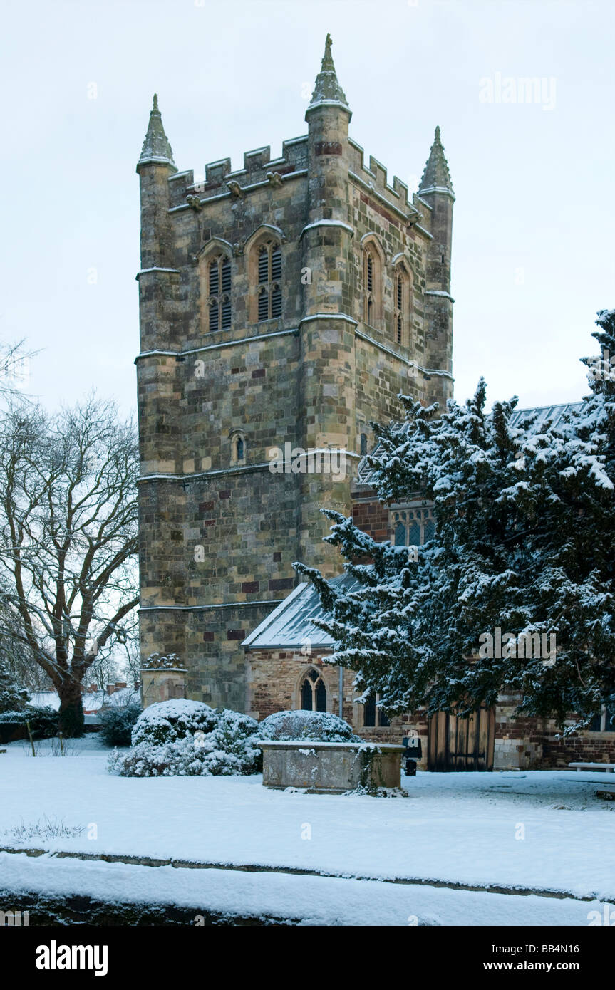 Wimborne Minster after a snowfall in early 2009 Stock Photo