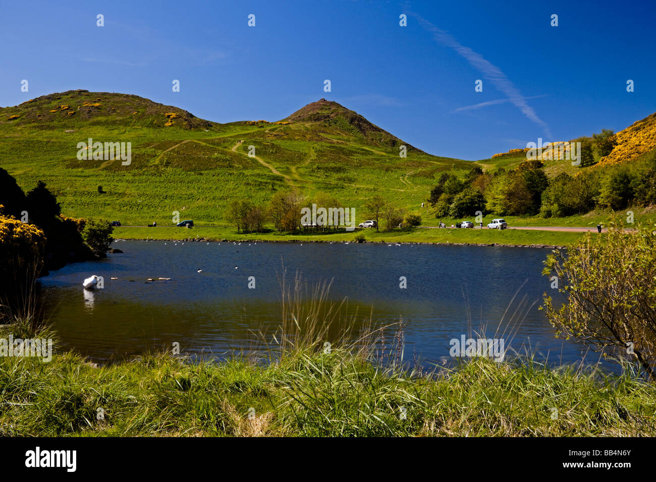 Dunsapie Loch in foreground with Arthur's Seat in background, Edinburgh, Scotland, UK, Europe Stock Photo