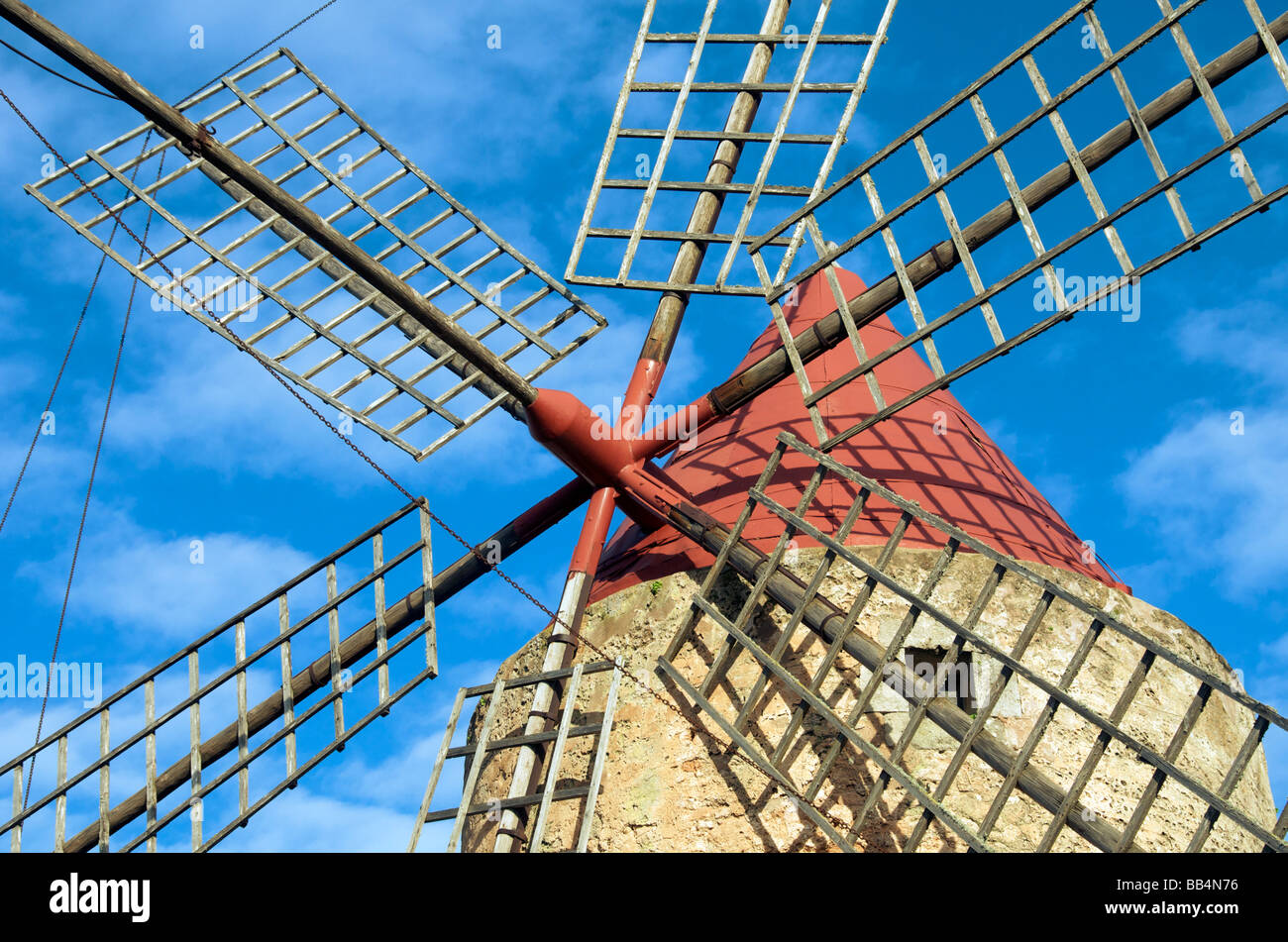 Close up working windmill Algaida Mallorca Balearic Islands Spain Stock Photo