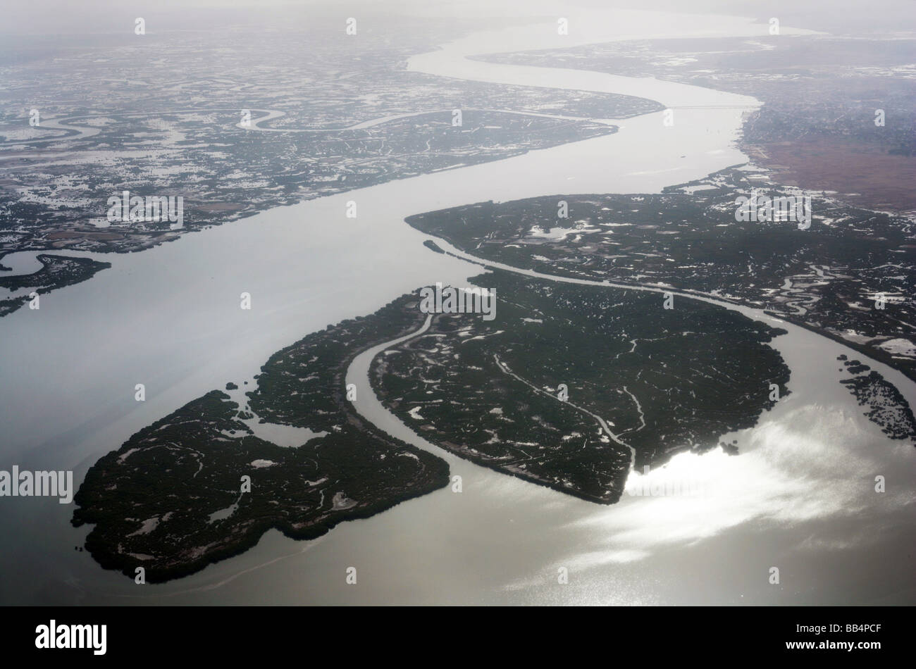 Aerial view of the Casamance River Delta near Ziguinchor, Senegal Stock Photo