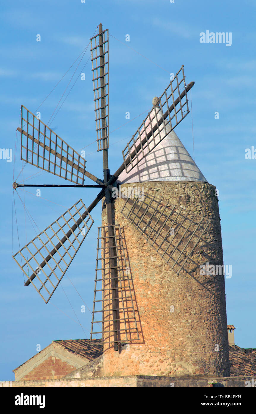 Working windmill Algaida Mallorca Balearic Islands Spain Stock Photo