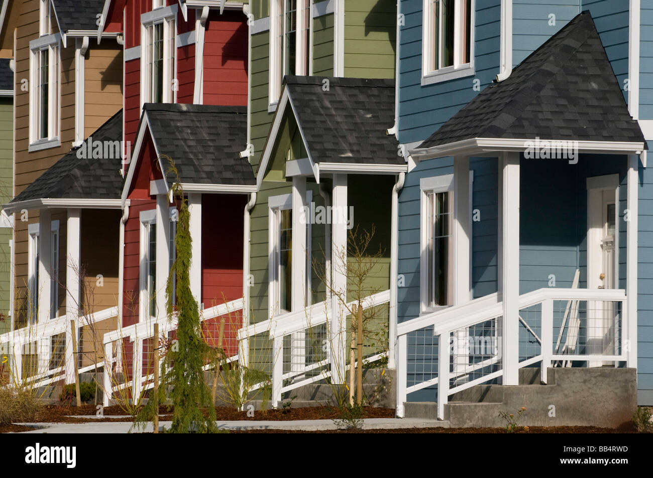 USA, WA, Whidbey Island, Coupeville. New townhomes concentrate