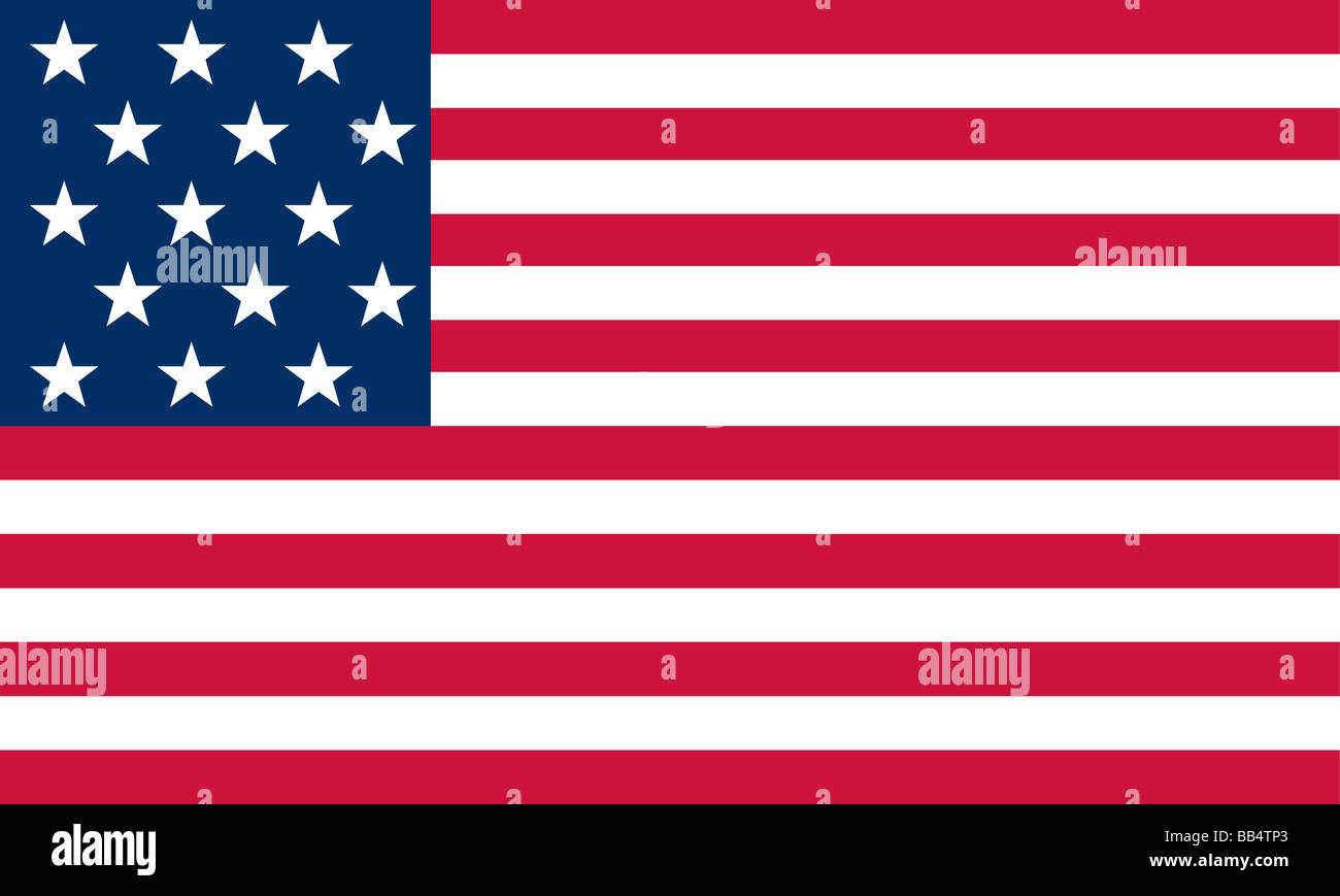 Historical flag of the United States of America. Authorized May 1, 1795, this flag had 15 stars and 15 stripes for the 15 states Stock Photo