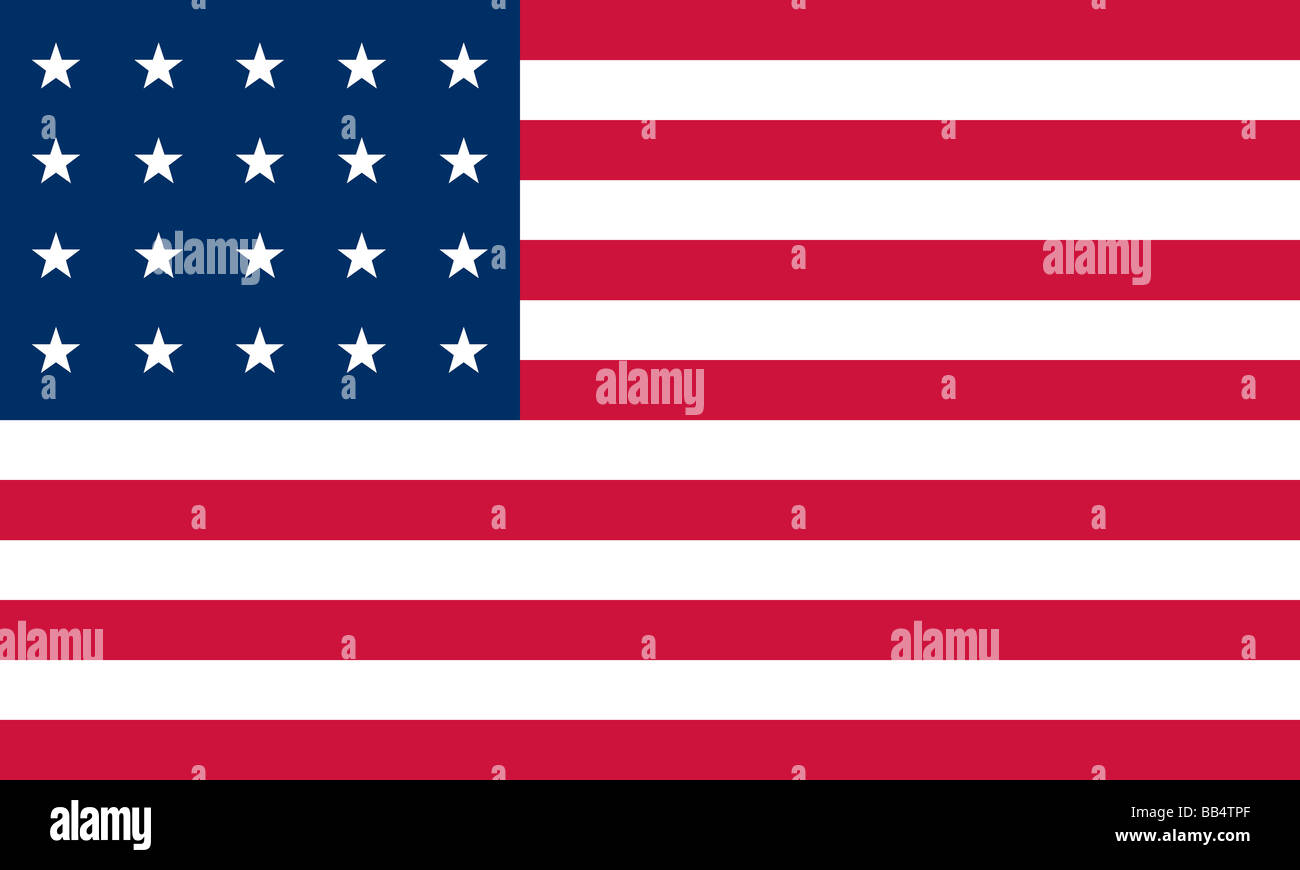 Historical flag of the United States of America. Authorized July 4, 1818, this flag had 20 stars and 13 stripes, the first flag Stock Photo