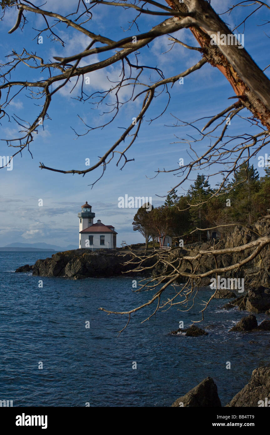 Lighthouse at Lime Kiln State Park, San Juan Island, Washington State Stock Photo