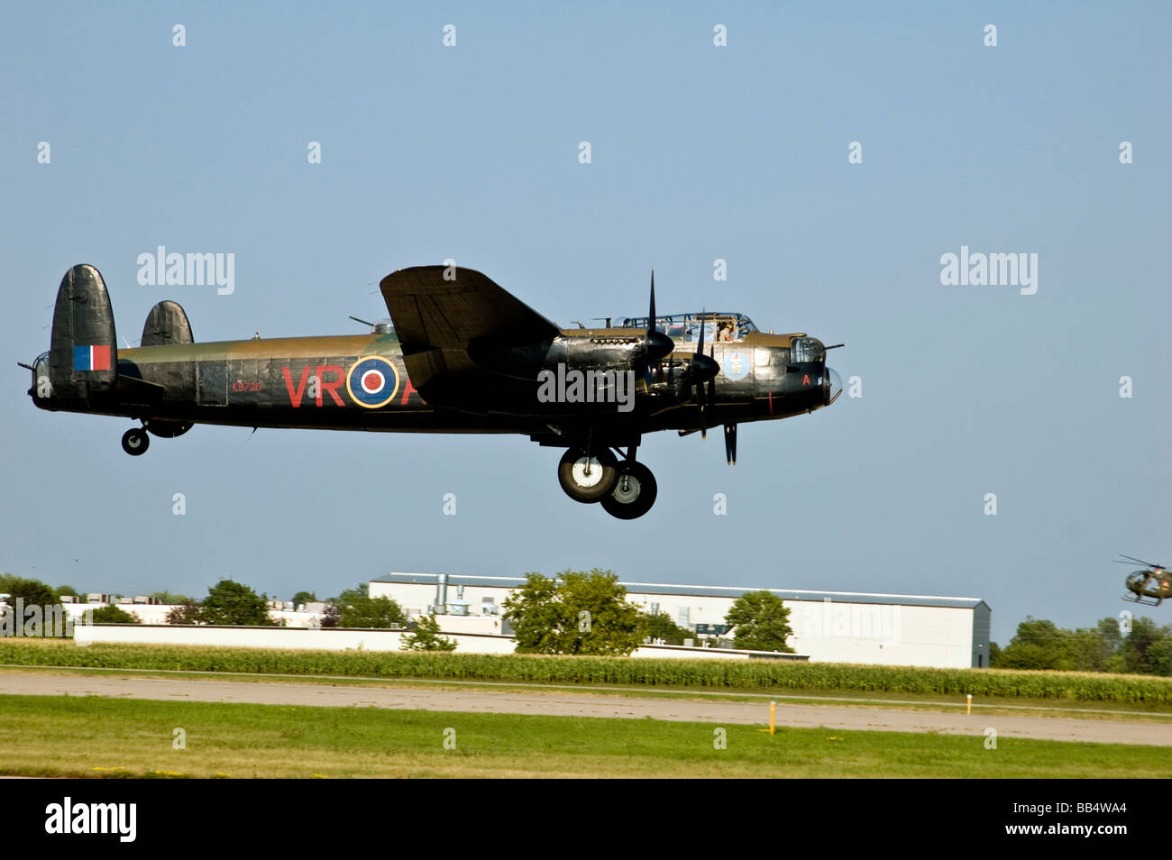 British Avro Lancaster Bomber, RCAF markings, landing on the runway