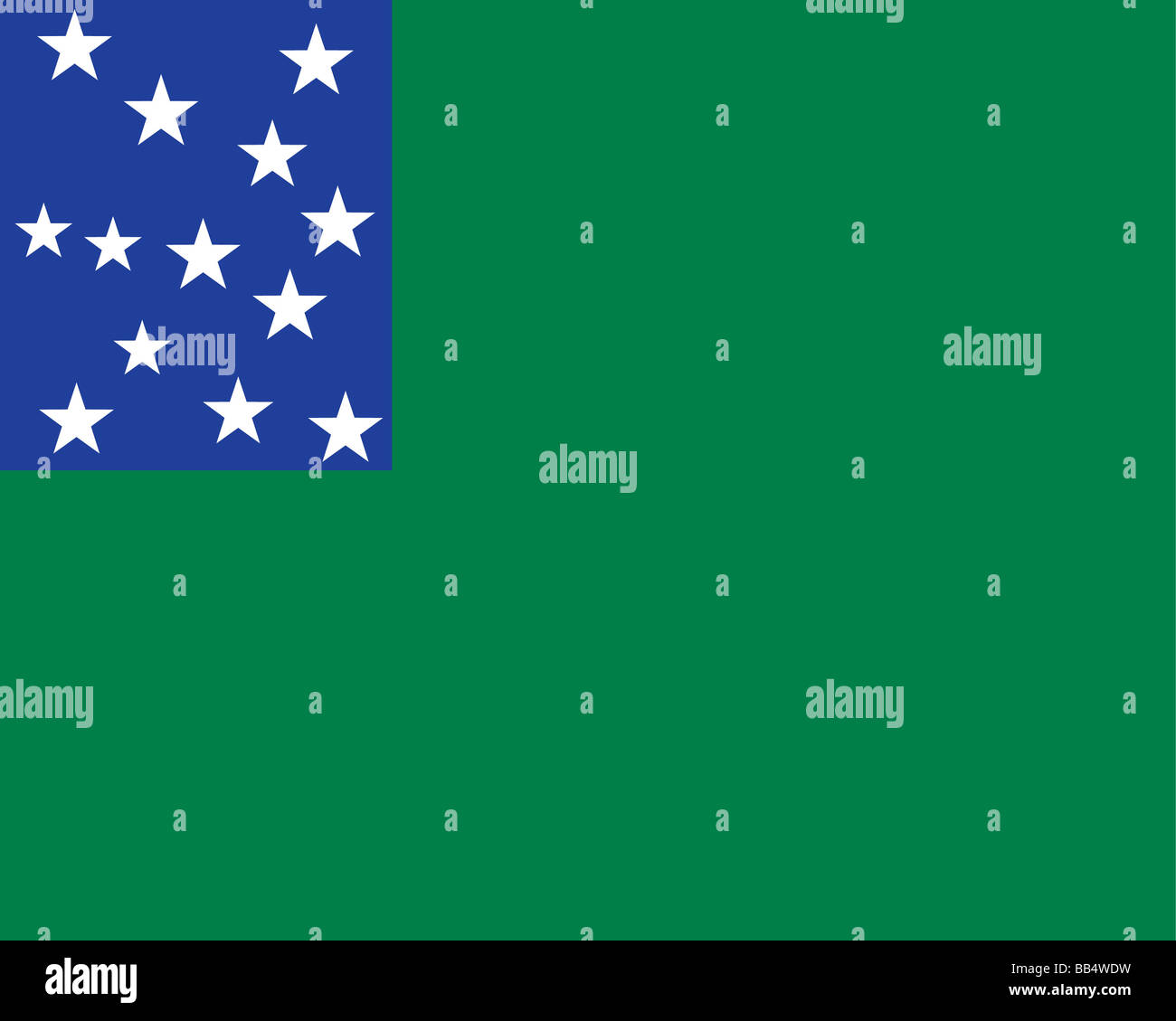 Historical flag of the United States of America. First used 1777. Ethan Allen and his Green Mountain patriots of Vermont carried Stock Photo