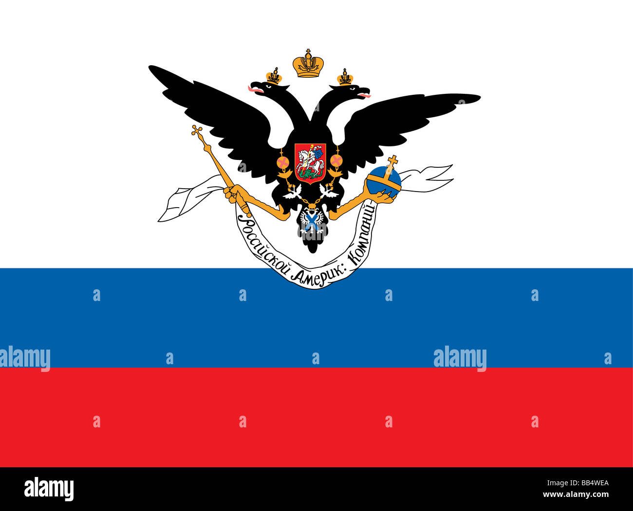 Historical flag of the United States of America. The Russian-American Company in Alaska was formed in 1799, and this flag was in Stock Photo