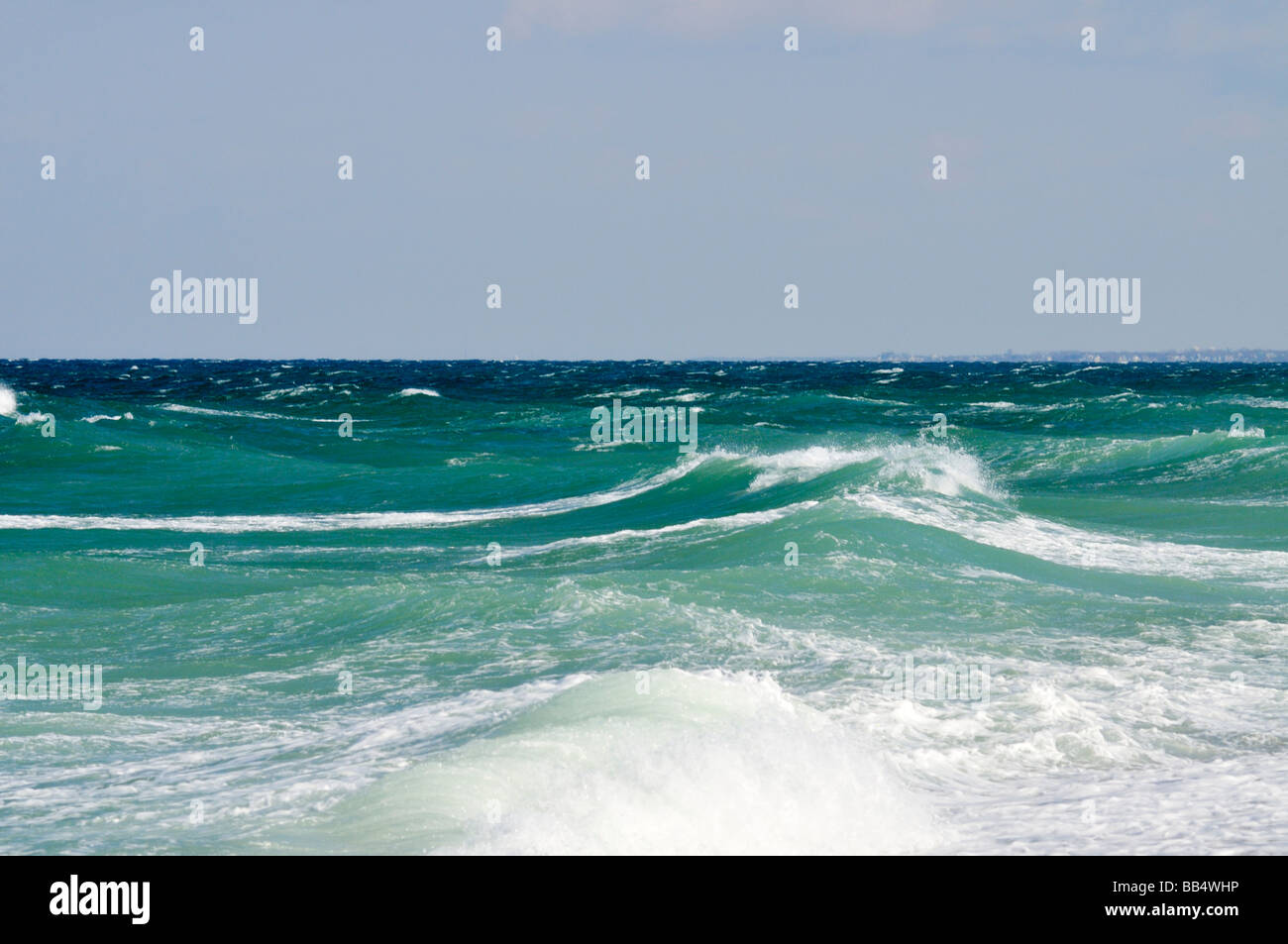 Stormy seas and waves on Cape Cod Bay Massachusetts USA. Stock Photo