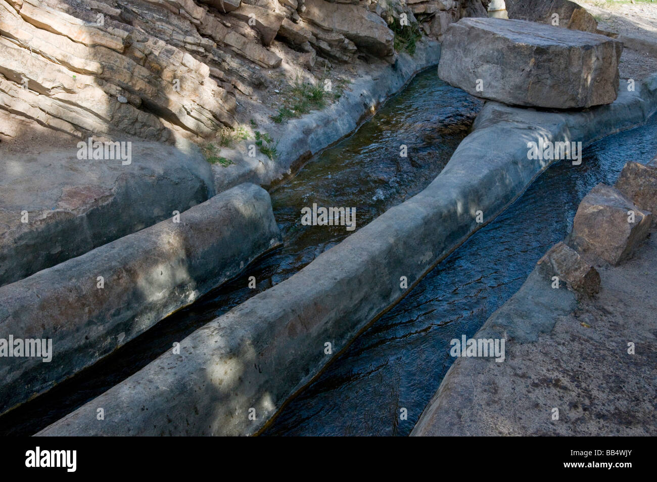 Aflaj or Falaj are traditional water irrigation systems , below are the ones in Jabal el Akhdar in the sultanate of Oman Stock Photo