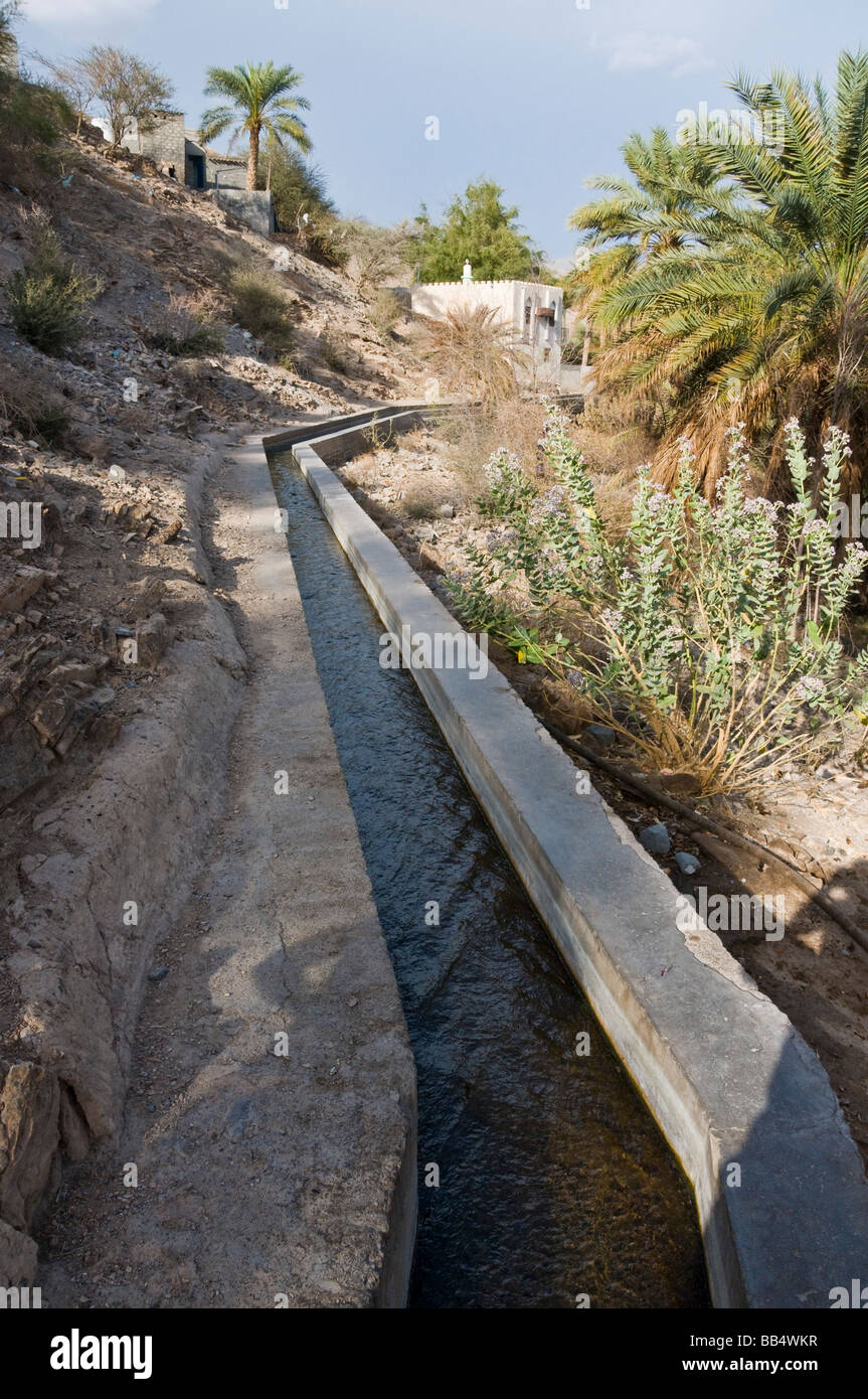 Aflaj or Falaj are traditional water irrigation systems , below are the ones in Jabal el Akhdar in the sultanate of Oman Stock Photo