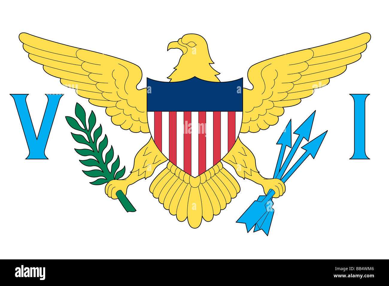 Flag of the U.S. Virgin Islands, an unincorporated island territory of the United States located in the Caribbean Sea. Stock Photo
