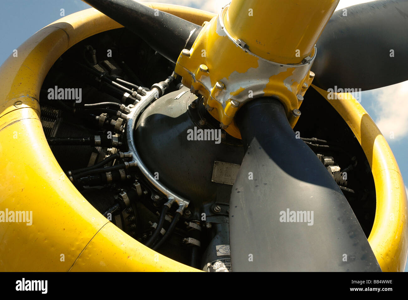 b 52 engine propeller blades and blue sky Stock Photo