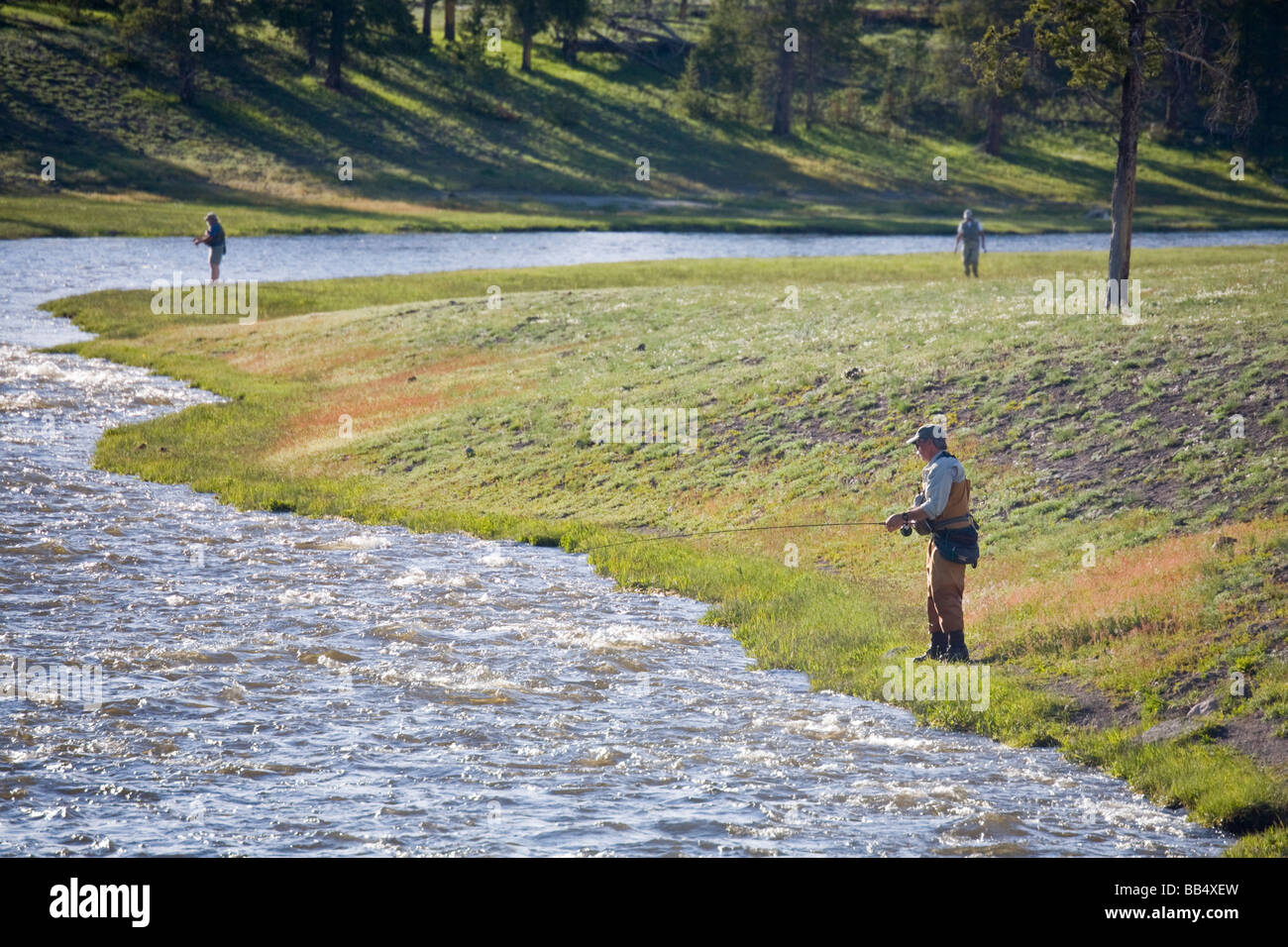 WY, Yellowstone National Park, Fly fishing, in the Firehole River Stock