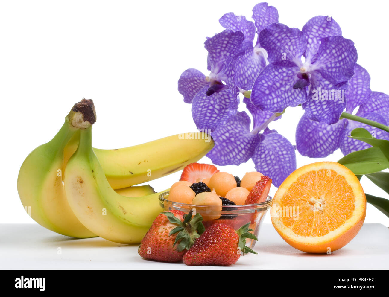tropical fruit with an orchid Stock Photo