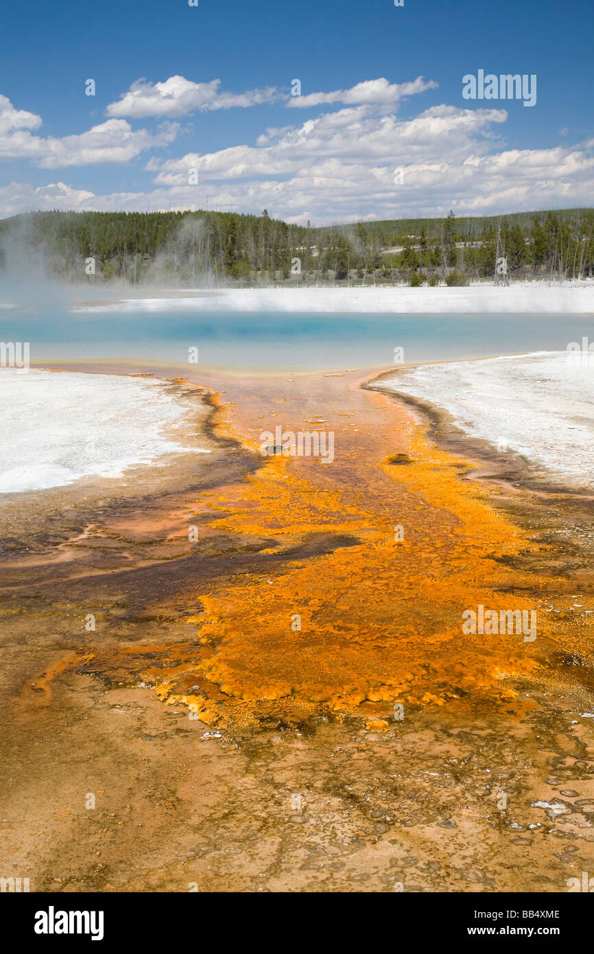 WY, Yellowstone National Park, Black Sand Basin, Rainbow Pool, and colorful bacterial mat Stock Photo