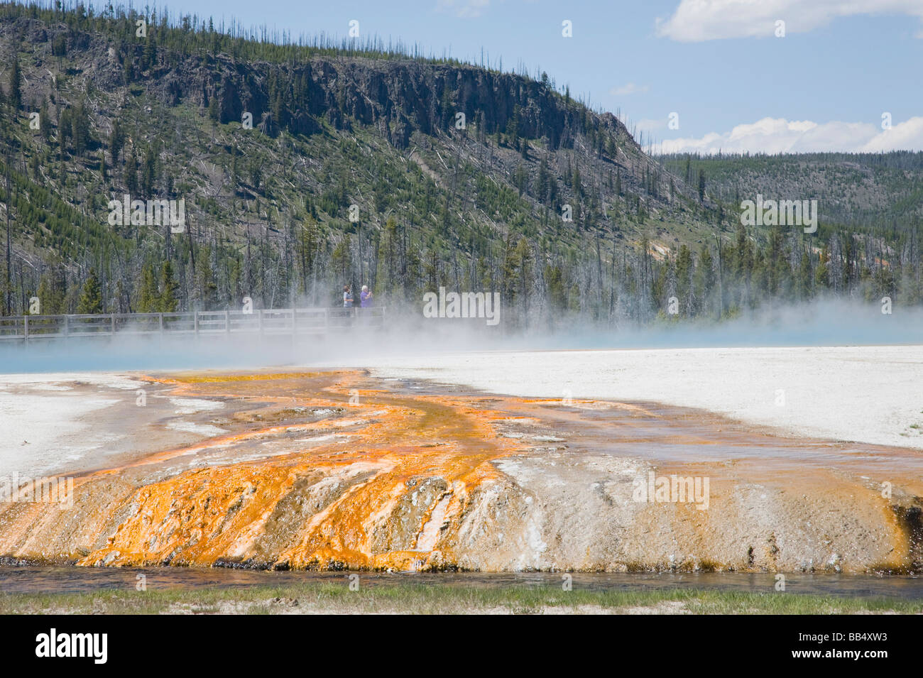 WY, Yellowstone National Park, Black Sand Basin, Rainbow Pool and Sunset Lake, and colorful bacterial mat Stock Photo