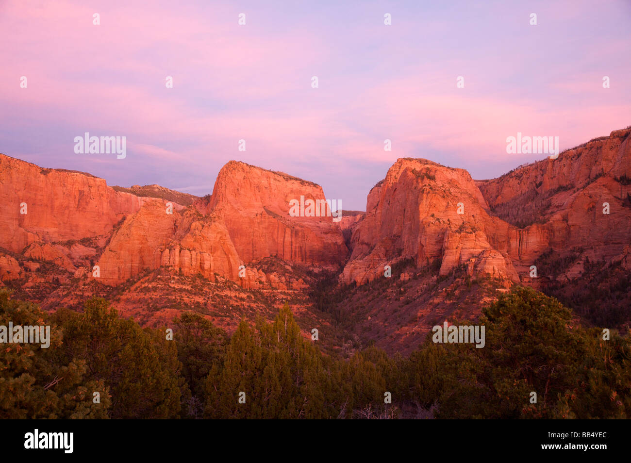 Kolob Canyon Overlook Zion National Park Utah Nagunt Mesa left center Timber Top Mountain right Stock Photo